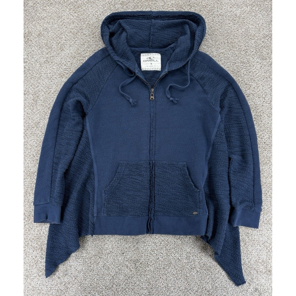 O'neill Knit Full Zip Hoodie Womens M Blue Relaxed Fit Chunky Knit Beach Coastal
